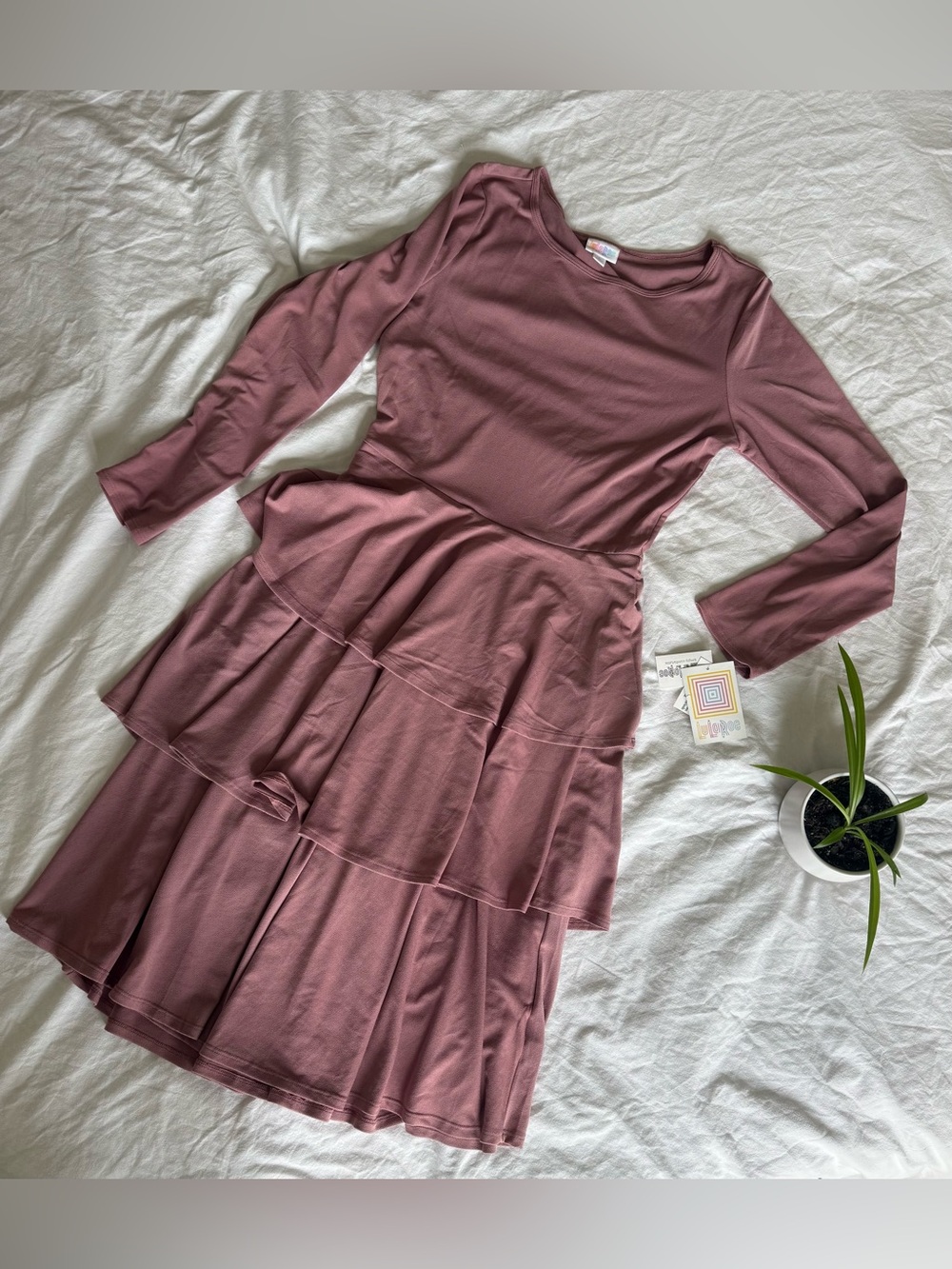 LuLaRoe Dusty Rose Long Sleeve Peplum “Georgia” Dress